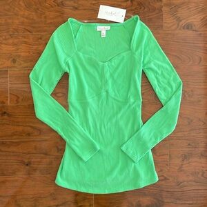 NWT Isabel Green Long Sleeve Ribbed Low Cut Maternity Shirt Top
